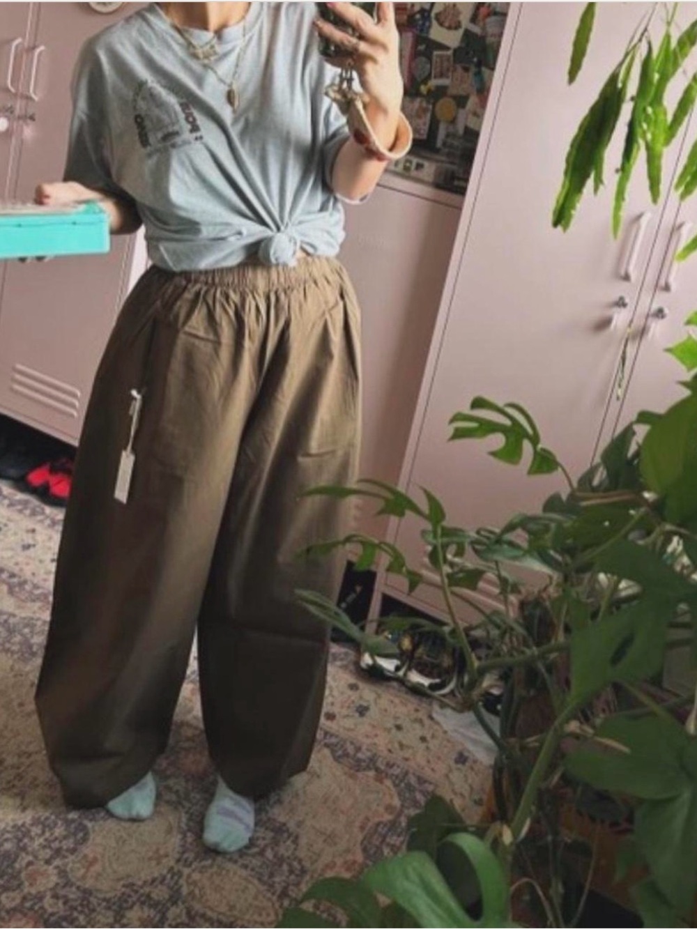 Wide Leg Elastic Waist Women’s Jeans - Olive Brown